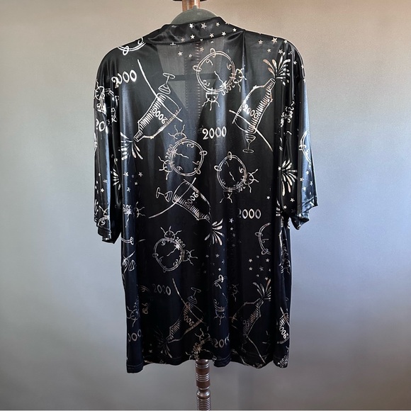 Y2k Dangerous Willie 2000 New Years Silver Black Sheer Button Down Mens L - Picture 5 of 8
